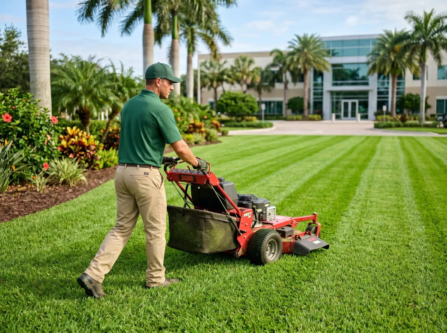 Commercial Lawn Mowing on a commercial property in Eustis, FL by Golden Lawn Care