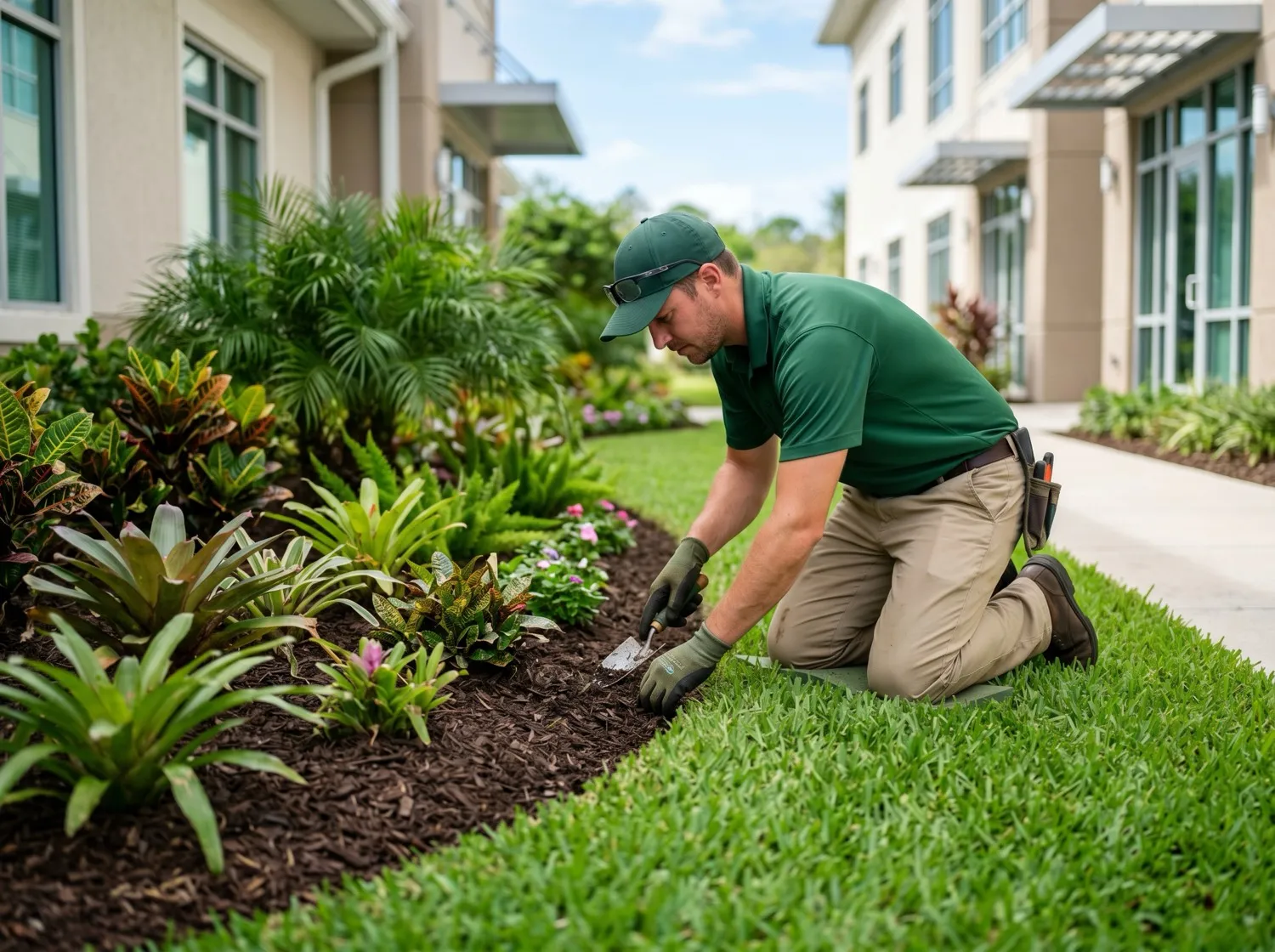 Landscape Bed Maintenance on a commercial property in the Eustis, FL area