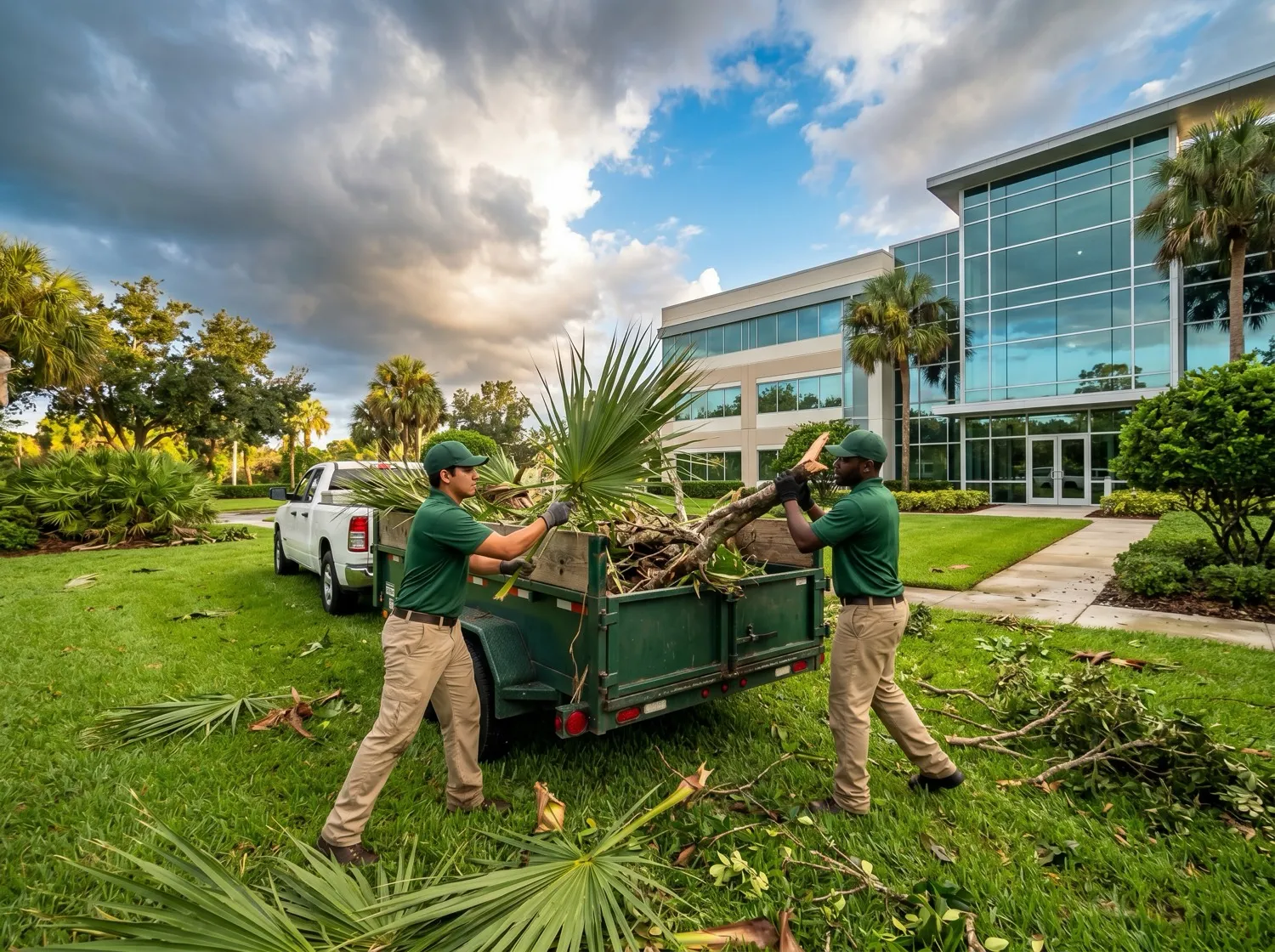 Storm Cleanup on a commercial property in Eustis, FL by Golden Lawn Care